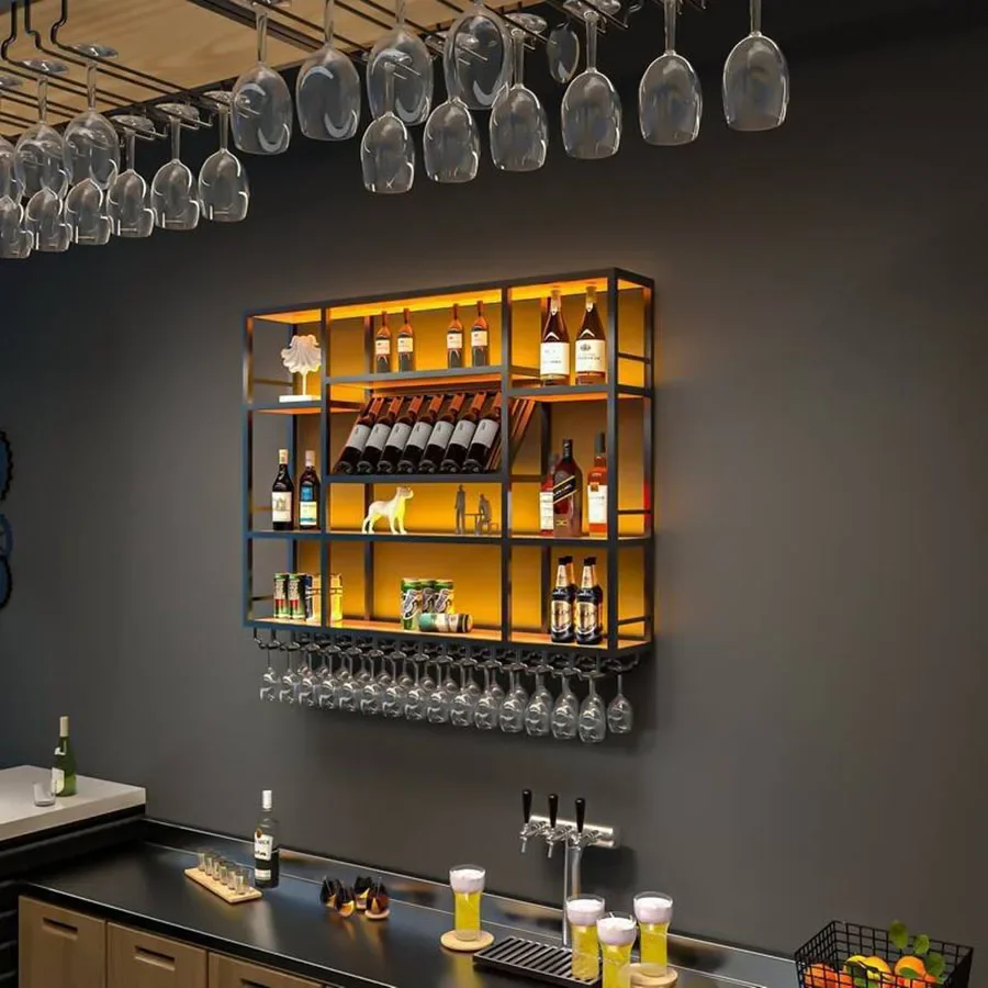 Alcohol Display Wijnkast Muur Opknoping Drank Opslag Led Lights Decor Nordic Wijn Rack Whisky Mobiletto Club Meubelen