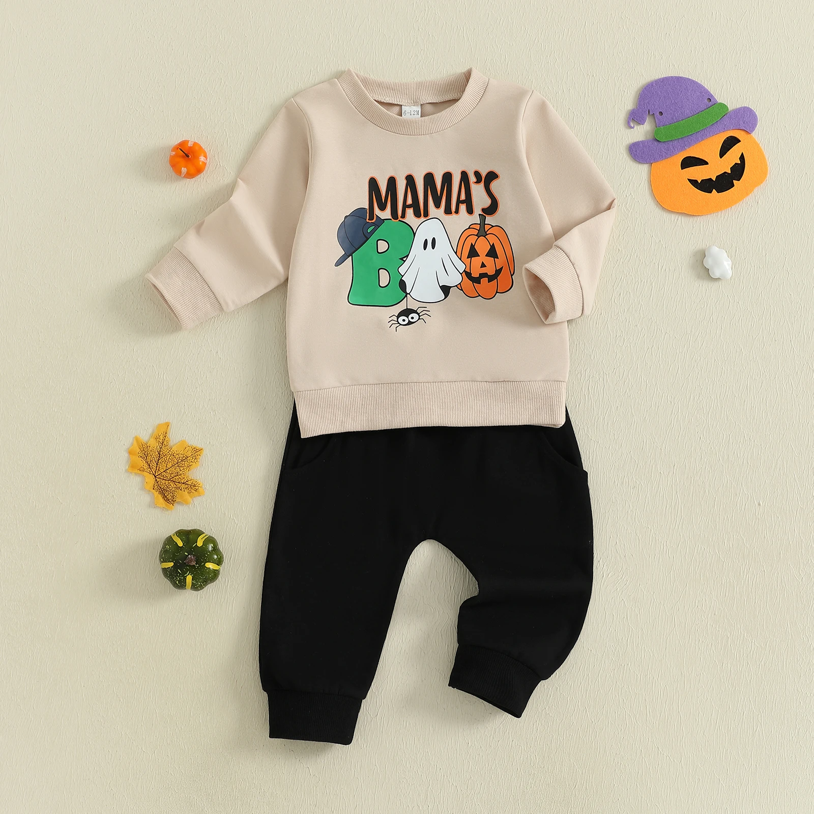 

Toddler Baby Boy Halloween Outfit Mama's Boo Crewneck Pullover Sweatshirt Jogger Pants 2Pcs Fall Outfits 3M-3T