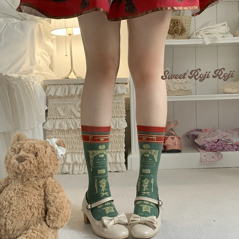 Japanese Retro Sweet Lolita Socks Women's Autumn Warm Jk Uniform Media Tube Socks Cotton Thick Skinny Leg Sockings Soft Girl