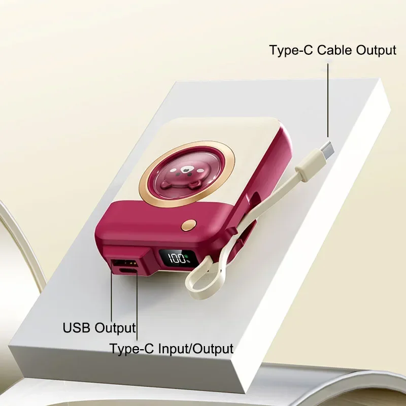 For IPhone 15 Xiaomi Power Bank 20000mAh 22.5W Fast Charging Mini Powerbank with Type C Cable Portable External Battery Charger