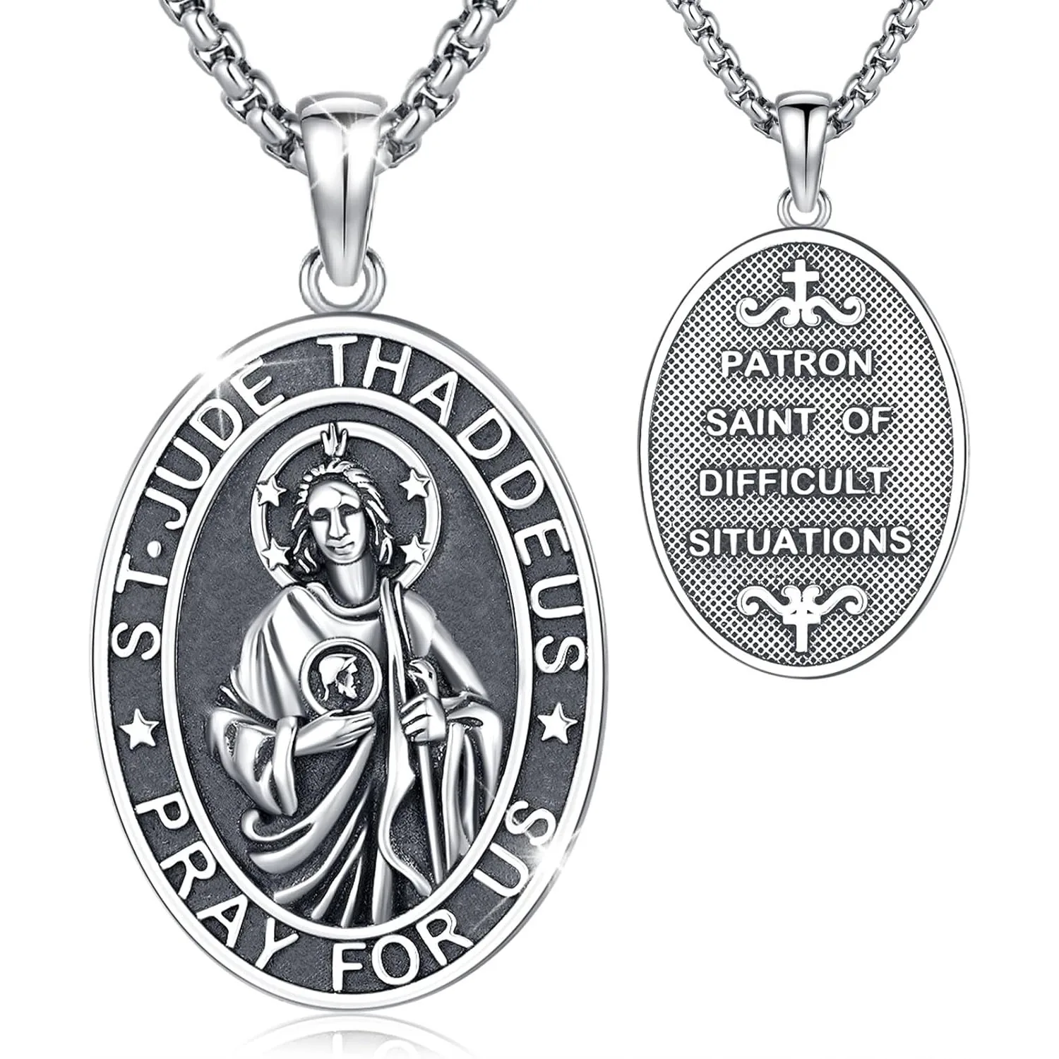 

Saint Jude Necklace Saint Necklace for Men Women 925 Sterling Silver Patron Saint Jude Medal Necklace Protection Jewelry Gift