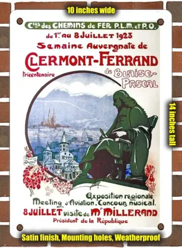 METAL SIGN - 1923 PLM P.O Clermont Ferrand tercentenary of Blaise Pascal