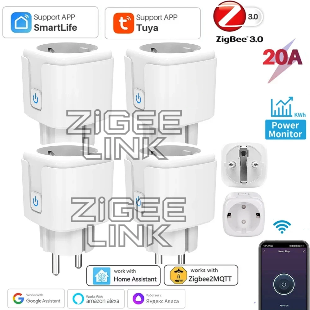 Tuya Smart Steckdose EU-Stecker Zigbee 3.0 16A/20A Energieüberwachung Timer-Funktion Sprachsteuerung Steckdose für Alexa Google Home Alice 2MQTT