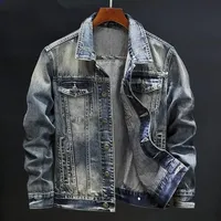 Retro Distressed Denim Jacket Loose Casual Unisex Streetwear Style Versatile Couple Outerwear Trendy Male Fashion 2025