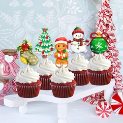 24Pcs Christmas Cupcake Toppers Carton Santa Claus Snowman Penguin Topper For Noel Xmas Party DIY Cake Decoration Supplies