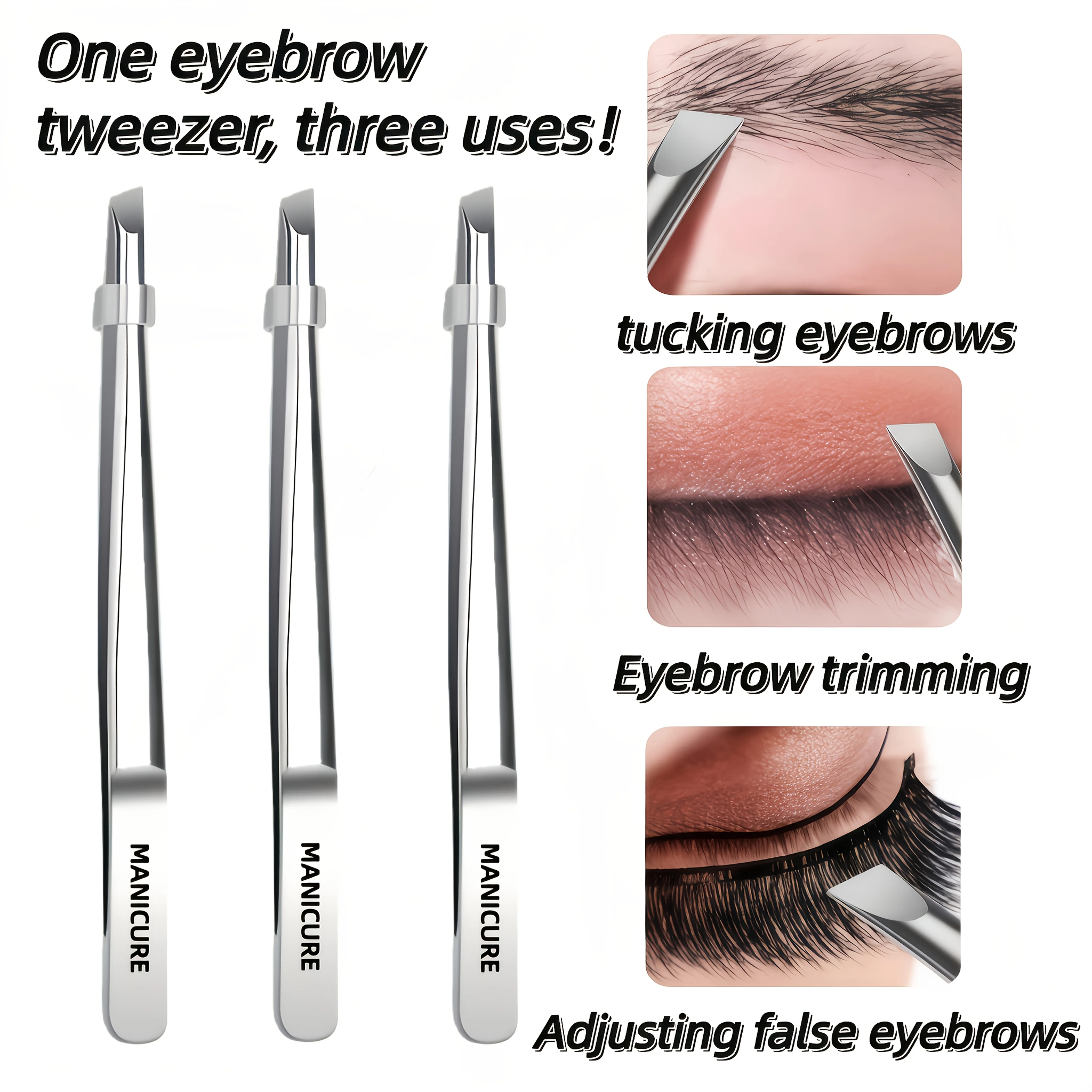 Pinzas de Acero Inoxidable con Punta Inclinada, Aptas para Recortar Cejas, Bigote y Vello Facial, Pinza de Cejas Resistente, Herramientas de Maquillaje
