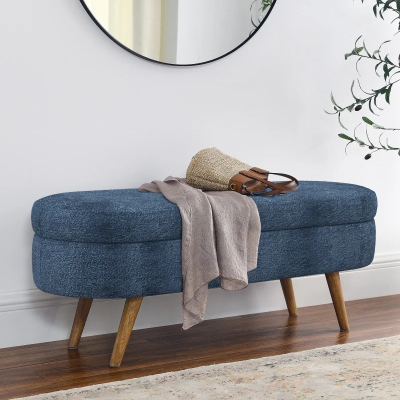# Ottoman Bench Stool Lounge Chair Rubber Wood Legs Storage Long For Entry Bedroom Seating