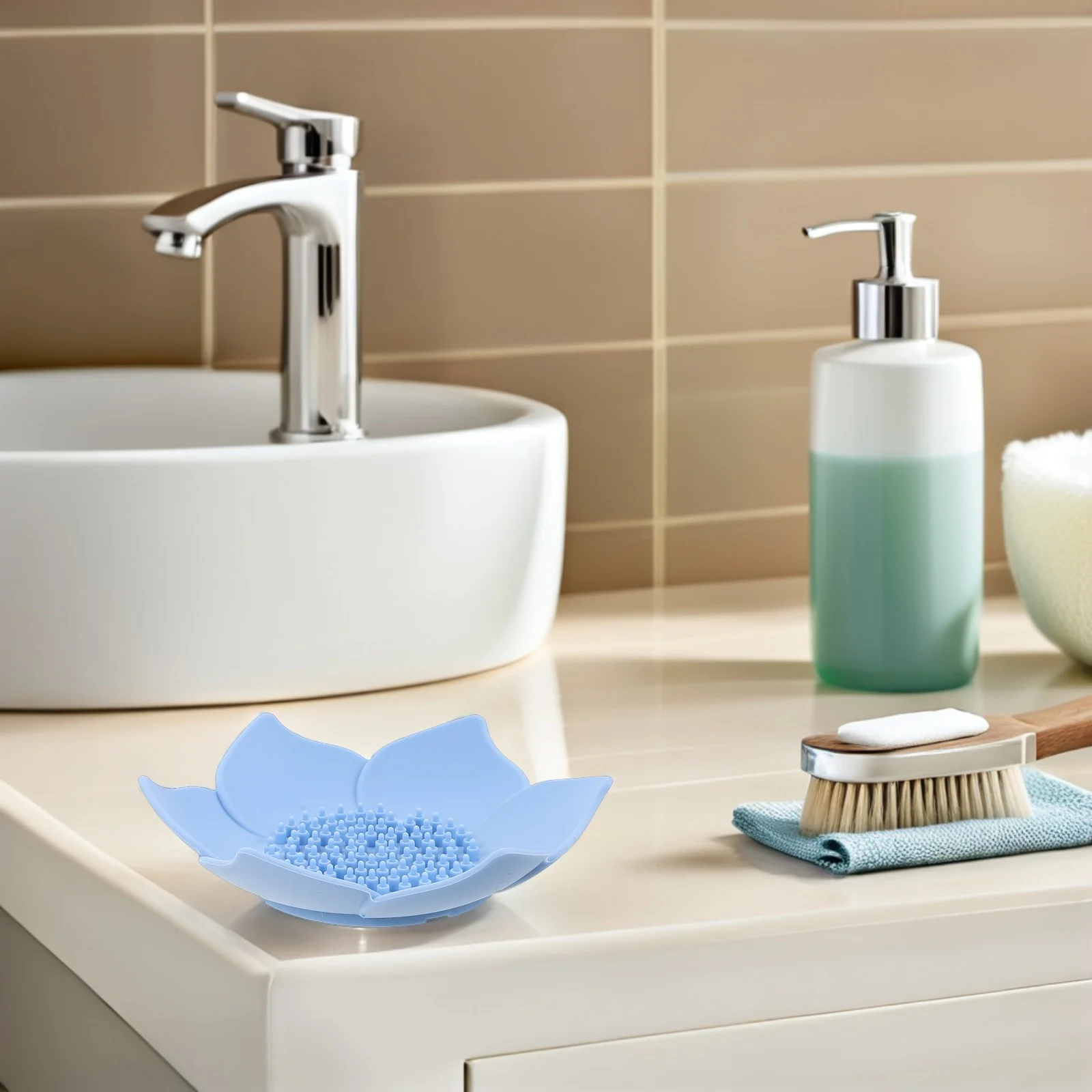 

4Pcs Bathroom Soap Tray Lotus Shaped Silicone Soap Holder Self Draining Non Slip for Shower Countertop Organizers