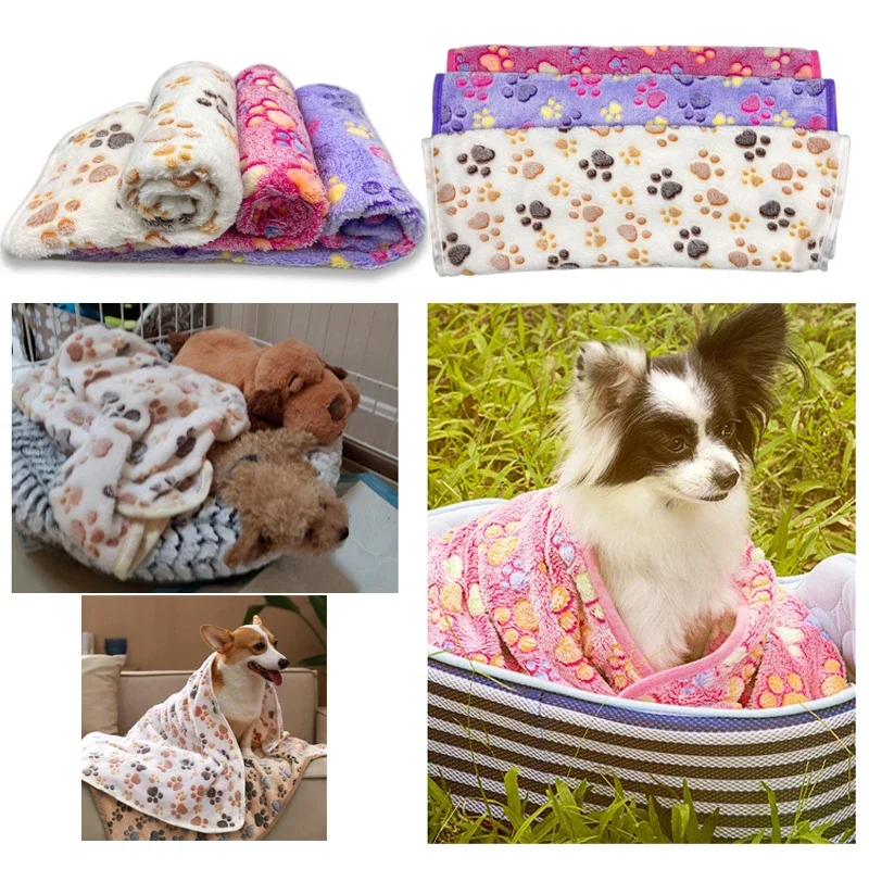 3 Sizes Warm Pets Bed Mat Cover Towel Cute Paw Cat Dog Fleece Soft Blanket for Small Medium Large Dogs Blankets Supplies Cat bed