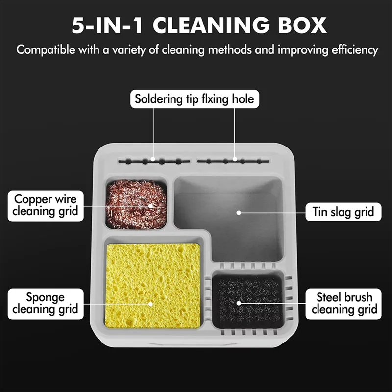 B97A-Solder Slag Storage Box Soldering Cleaner Steel Brush/Sponge/Copper Wire Welding Head Tin Slag Remove Cleaner Tool Silicone