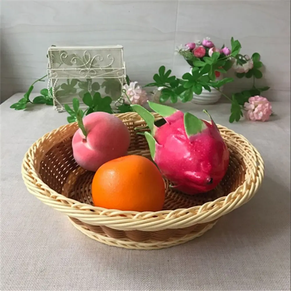 

Handmade Rattan Bread Basket Portable Durable Tabletop Fruit Tray Round Vintage Wicker Storage Basket Dinning Room