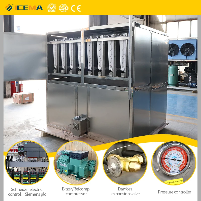 ICEMA High Productivity 2 Tons Per Day Cube Ice Machine Industrial Use CE Certification Featuring Essential Core Motor Gear PLC