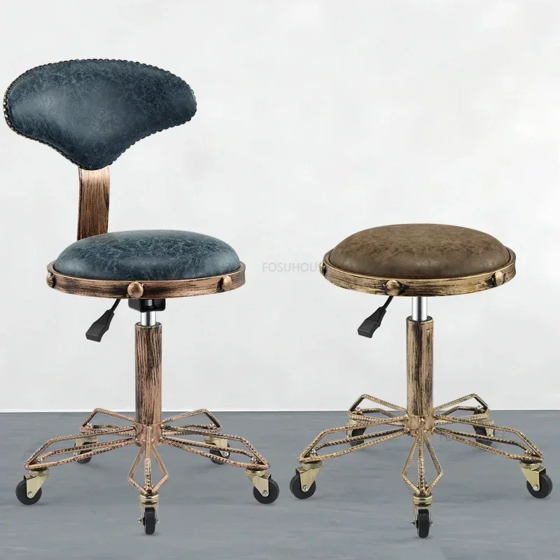 Nordic Barber Chairs Hair Salon Beauty Salon Chair with Wheels Modern Salon Furniture Creative Bar Stool Home Makeup Chair Q