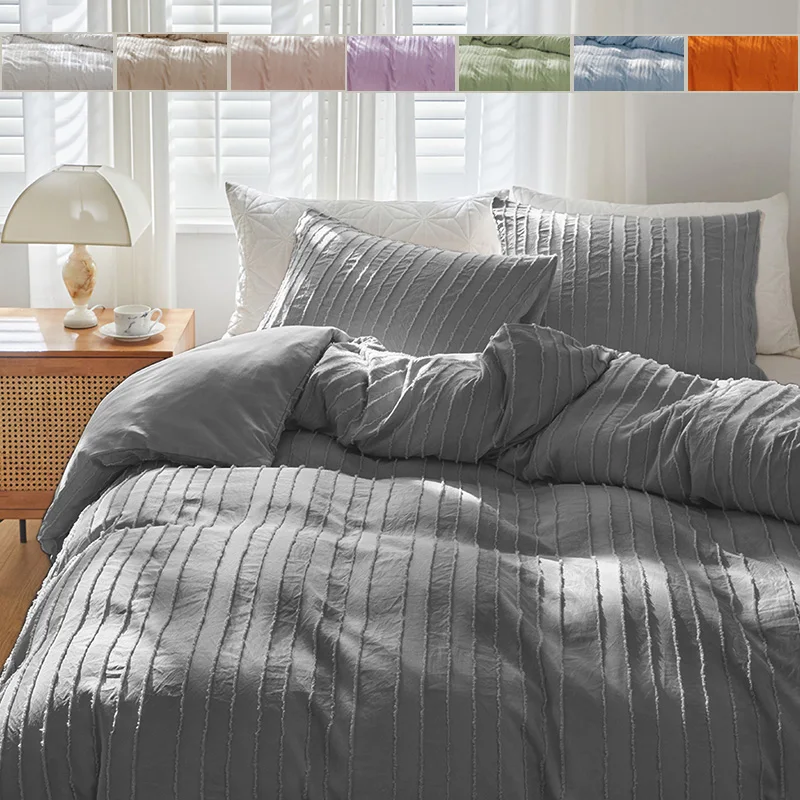 

Classic Solid Color Quilt Cover Sets Super Soft Skin-Friendly Bed Linen Timeless Plain Design for Home Comforter Bedding Sets