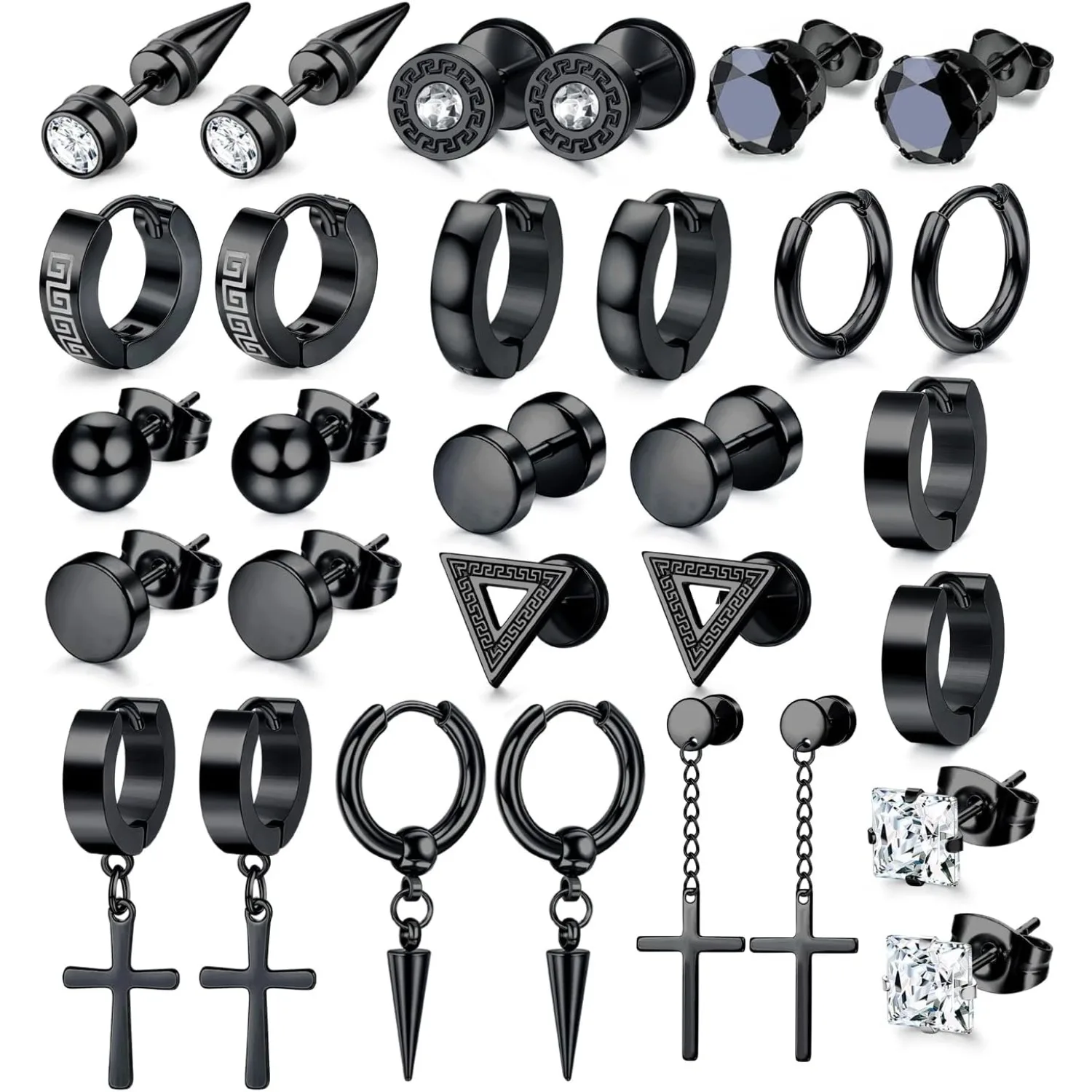 

Bobiaty 15Pairs Stainless Steel Stud Earrings for Men Women Goth Hypoallergenic Zirconia Hoop Dangle Earrings Set Halloween