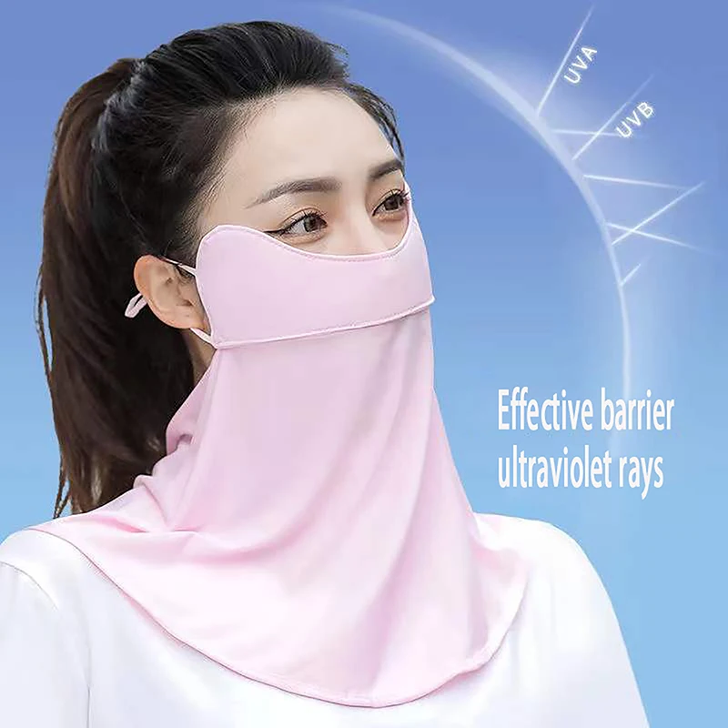 Outdoor Ice Silk Sunscreen Mask Women Summer Anti-UV Quick-drying Face Cover Scarf Breathable Neck Protection Hang Ear Headband