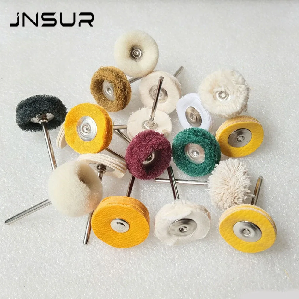 JNSUR 10pcs 2.35*25mm Dental Polishing Brushes, White/Yellow Leather Cloth Wheel, Wire Wheel, Wool Felt, Fleece & Small Brush