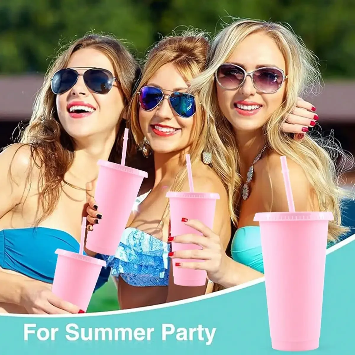 

Reusable Solid Color PP 24oz Water Cup With Straw, Large Capacity，For Party Drinks/Coffee Cups For Summer Smoothie Juices