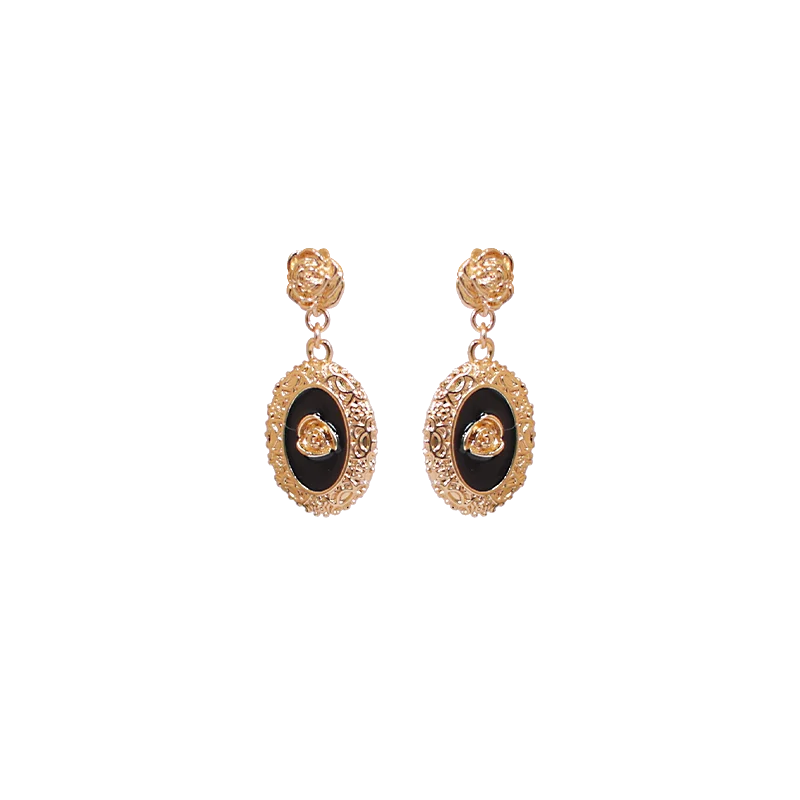 

Hong Kong style stud earrings for women's high-end round face camellia silver needle imperial sister retro earrings