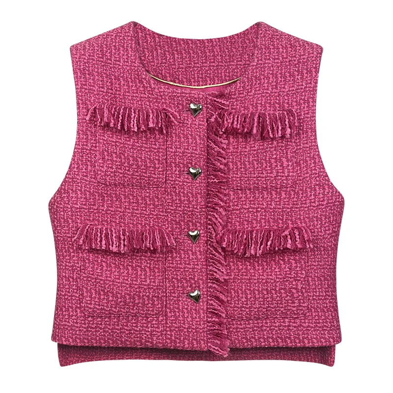 

New fashionable and elegant temperament heart-shaped button round neck small fragrant style vest