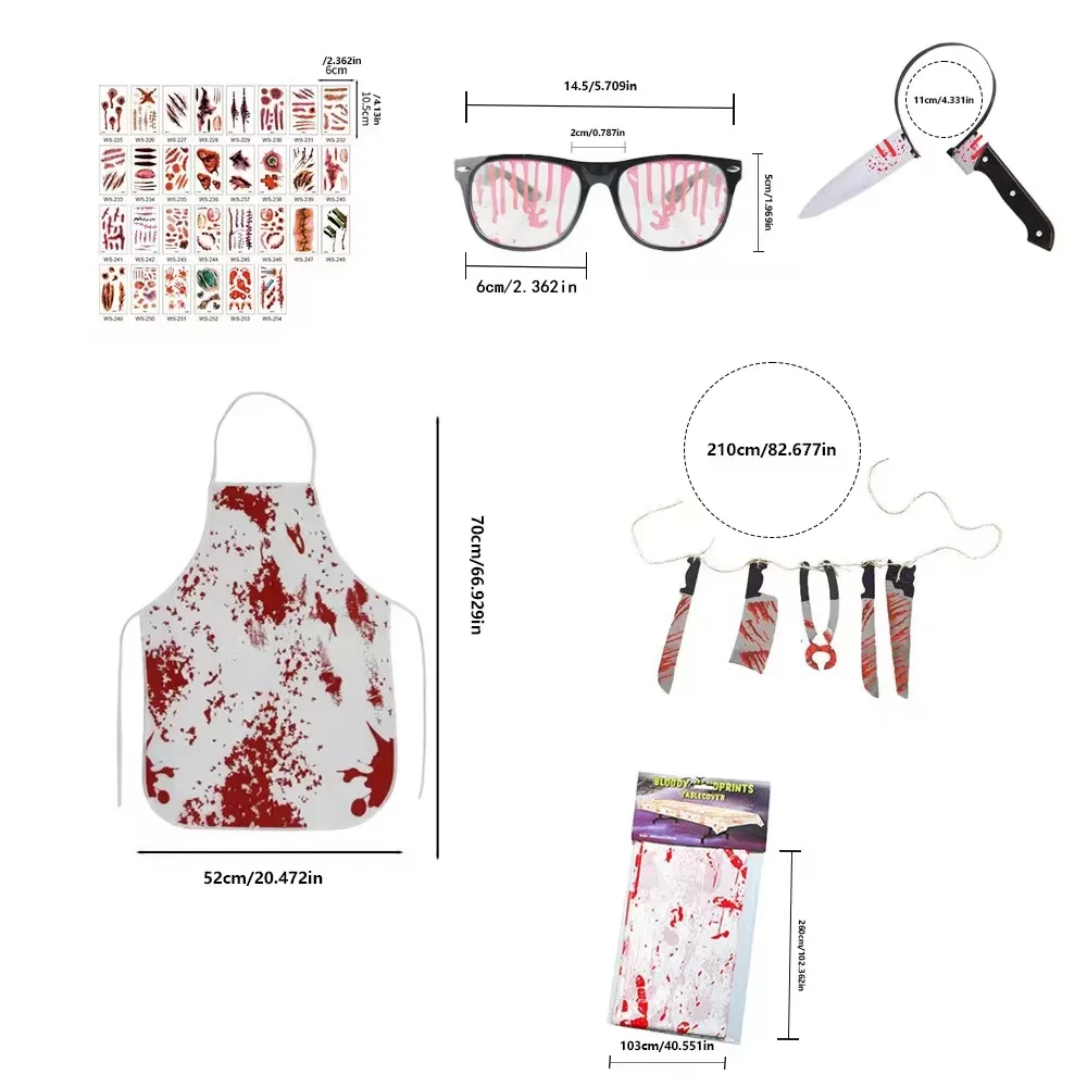 PESENAR nouveau tablier sanglant d'halloween adulte boucher sanglant jeu de rôle Halloween horreur habiller + boucher ensemble de Six pièces