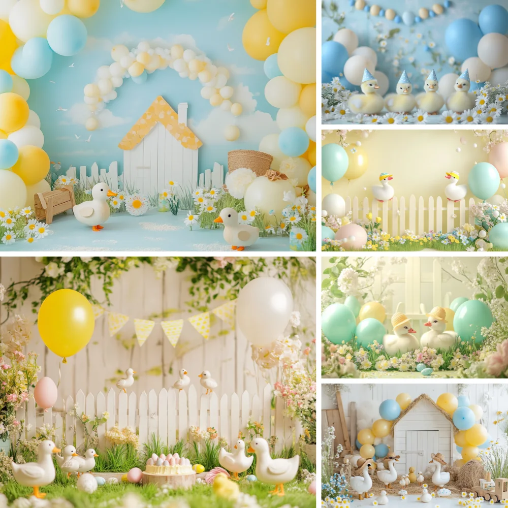 

Shower Backgrounds Blue Arched Balloons Baby For Photographs Soft Clouds Golden Stars Birthday Decorations Kid Portrait Backdrop