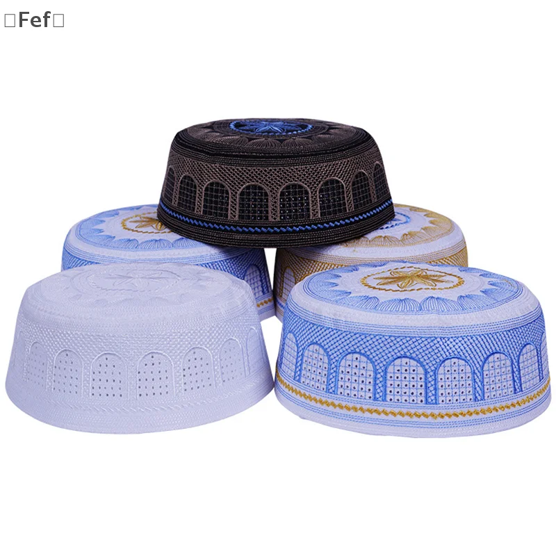 

New Muslim Men Prayer Cap Hat Cotton Embroidery Leisure Saudi Arabia Islamic Hat Cap Men Headscarf Topkippot Turban Saudi Cap