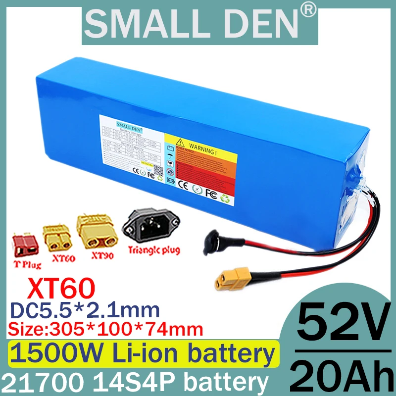 New 52V 20ah 21700 14S4P lithium battery pack 100-1500W, built-in 30A  BMS scooter, bicycle charging, bicycle battery tax-free