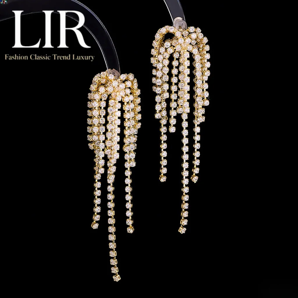 

LIR Новые сверкающие серьги для фейерверков: длинная кисточка из циркона AAA, 2 классических цвета, для похудения лица, элитные модные украшения