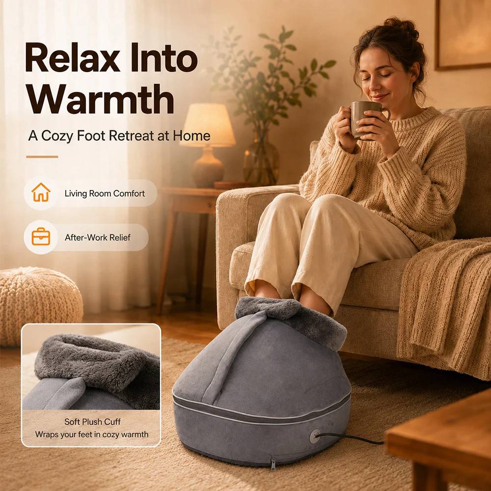 Heated Massage Foot Boots 2 In 1 Electric Foot Warmer High Ankle Wrap Home Foot Massager Independent Heating Massage Control