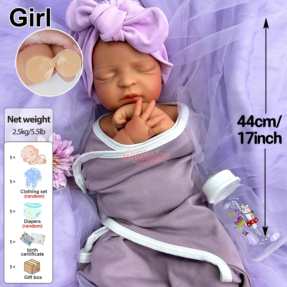 17 polegadas 3D pele realista silicone renascido bebê menina corpo macio completo realista pode usar chupetas boneca ponderada para colecionadores