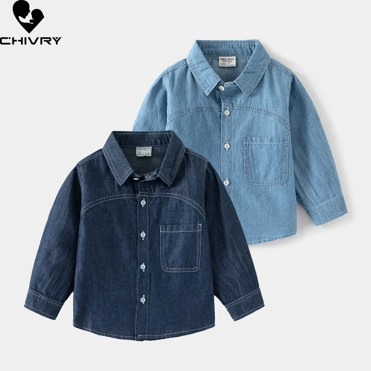 

New 2024 Spring Autumn Children Kids Fashion Long Sleeve Lapel Solid Denim Shirt Boys Classic Denim Shirts Tops Casual Clothing