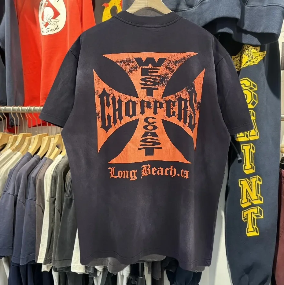 

Ретро футболка West Coast Choppers для мужчин и женщин, хлопковая свободная посадка, повседневная байкерская уличная одежда