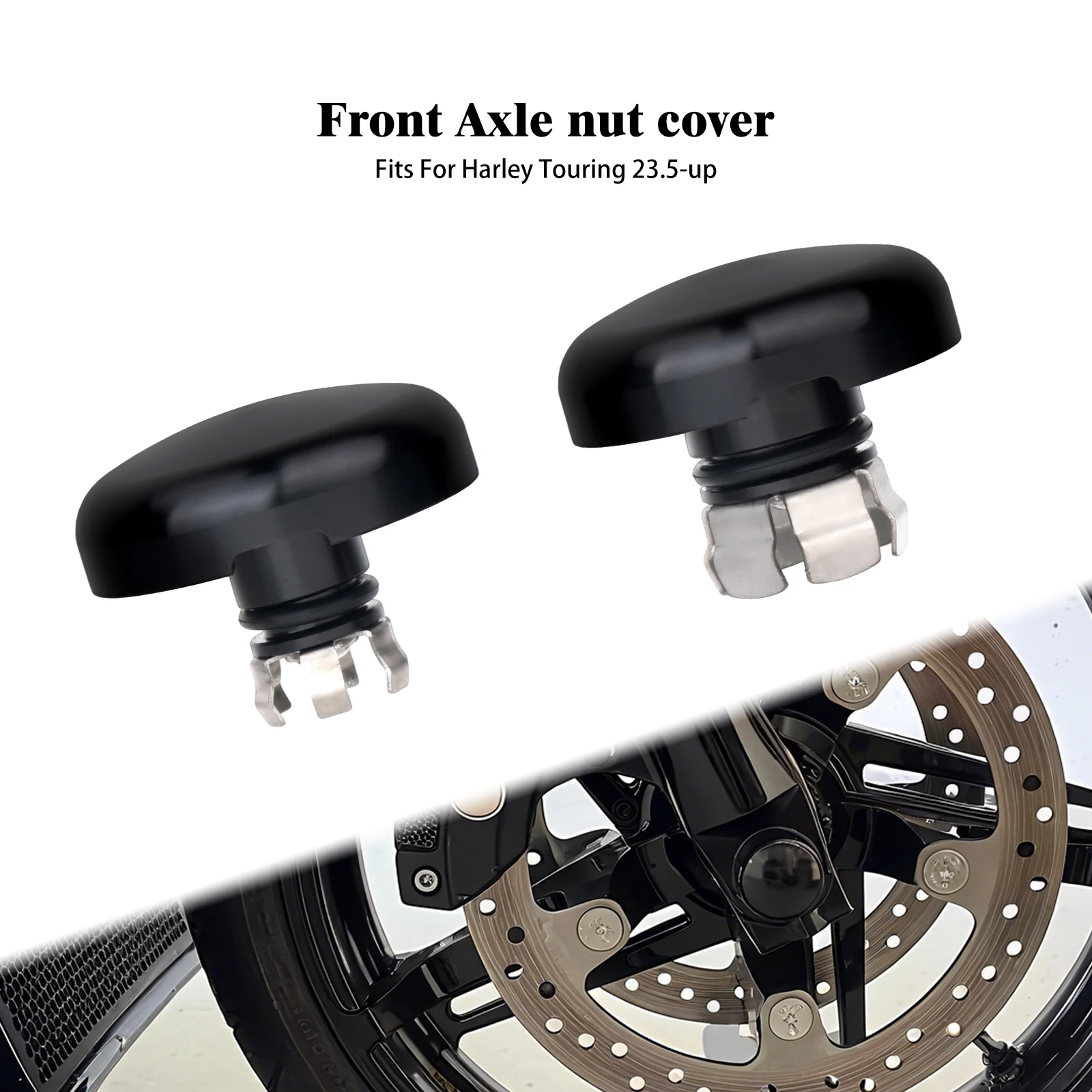 

Motorcycle Front Axle Nut Cover Black Bolt Covers For Harley Touring CVO Road Glide FLHXSE FLTRXSE 23-Up FLTRXSTSE 24-Up FLHXU