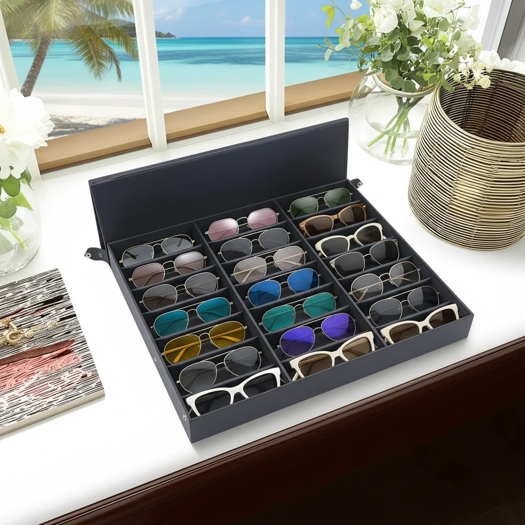 

Органайзер для солнцезащитных очков на 18 отделений, витрина для очков, НОВЕЙШИЙ футляр для хранения очков, подставка-лоток для нескольких пар очков