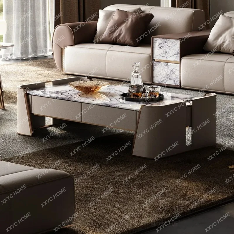 XXCoffee table marble luxury living room modern light luxury TV cabinet coffee table combination
