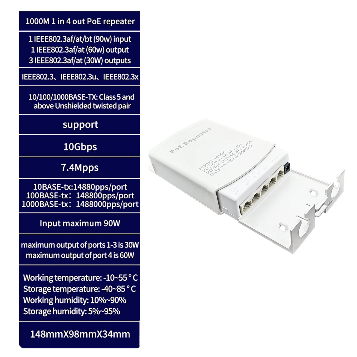 5 Port POE Extender 4 Port Repeater 1000Mbps Tahan Air Luar Ruangan Dalam Ruangan Jaringan IP55 44-57V PoE Extender untuk POE Kamera AP Telepon