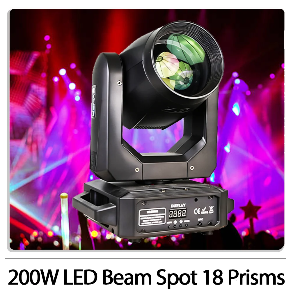 

200W LED Beam Moving head light Rainbow effect 18 prisms 12 Gobos DMX512 for DJ Disco party wedding bar nightclub stage lighting