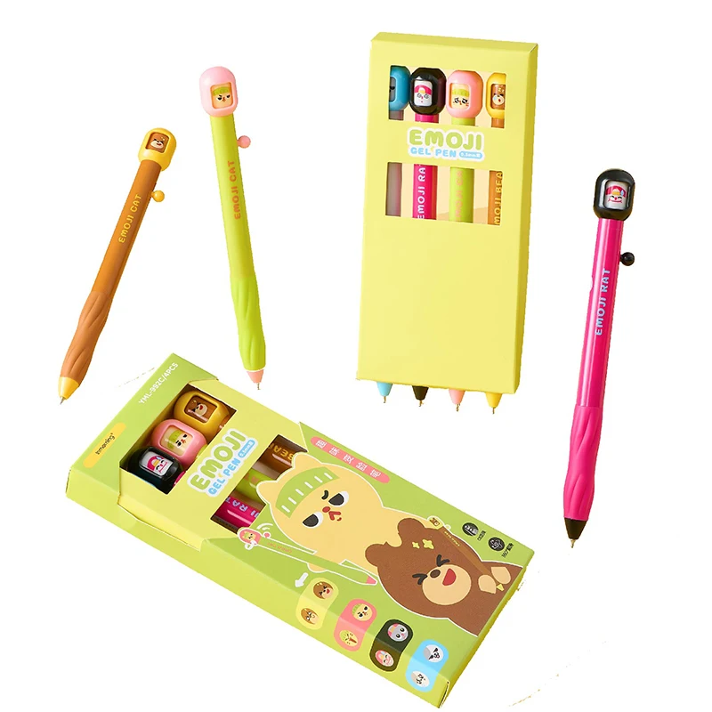 

4pcs Funny Face-Changing Gel Pen, Cute Cartoon Emoji Design, Creative Interchangeable Face Pen, Student Stress Relief Stationary