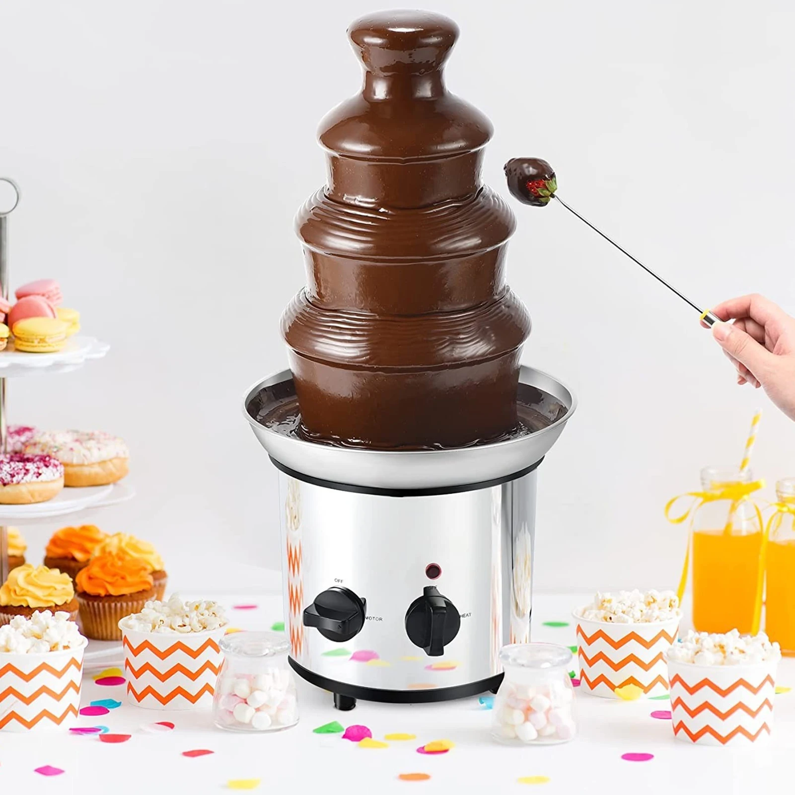 4-Tier Electric Chocolate Fondue Fountain Machine Easy to Clean Reusable Melts Cheese Candy Chocolate Fountain Machine