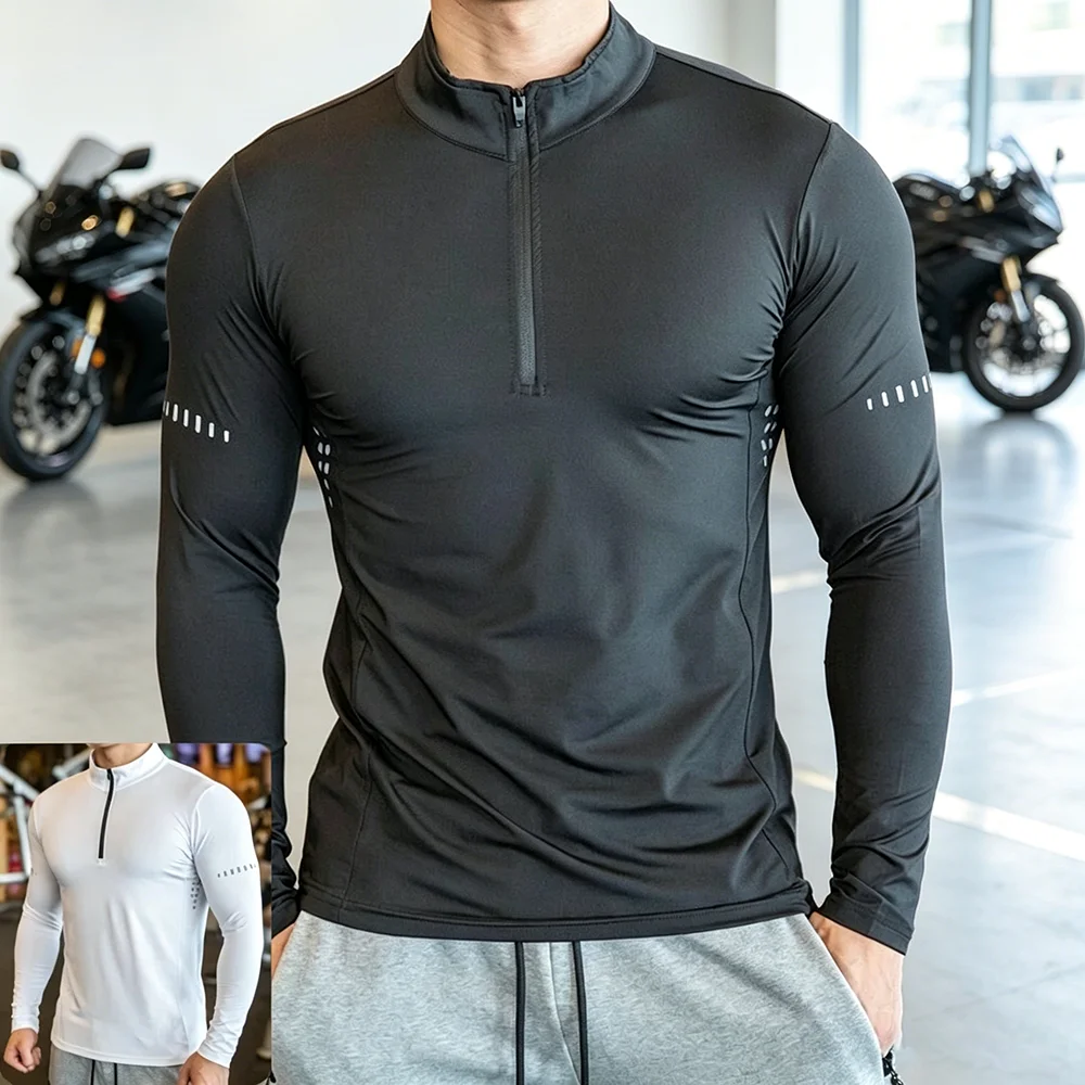 Motorcycle Half Zipper Long Sleeve Men's Bicycle Sweat Absorbing and Breathable Sports Motorcycle Travel Cycling Clothes