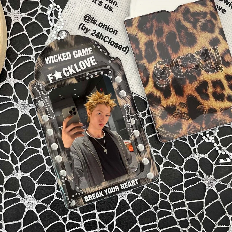 Leopard Print PVC Card Sleeve Protector for ID Student Card with Lanyard