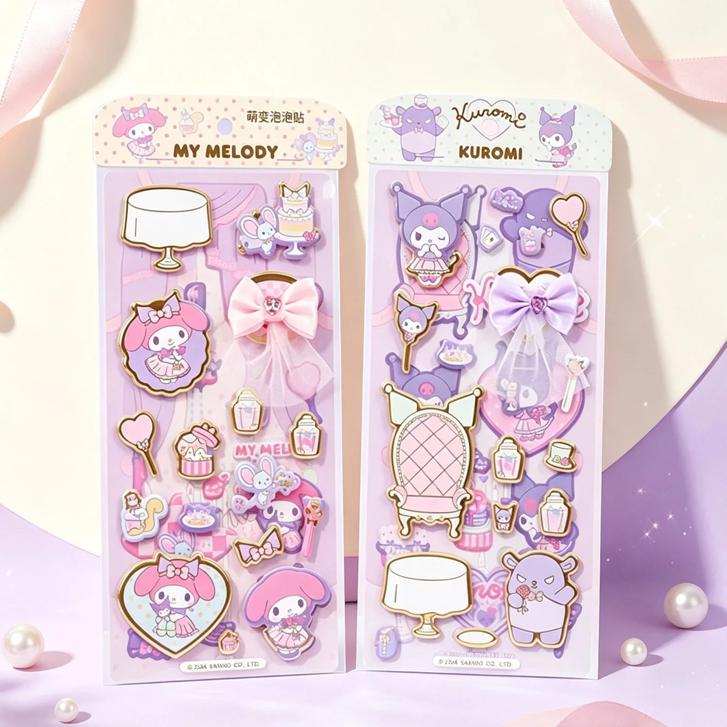 My Melody Kuromi Puffy Stickers Set Sweet Character Pattern Raised Stickers For Scrapbook Album Handcraft Teen Present