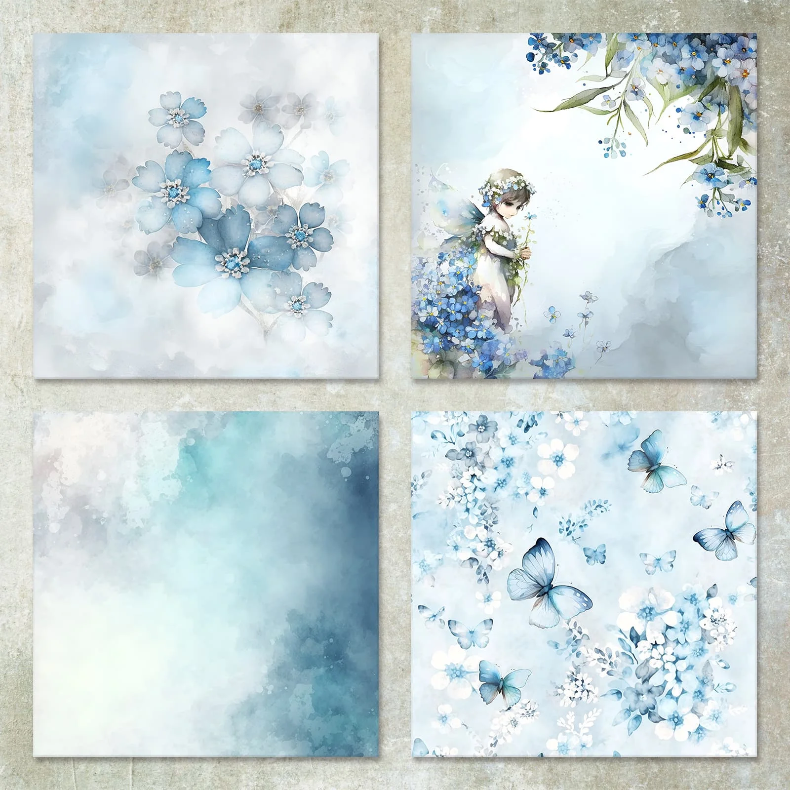 36 Sheets 6inch (Light Blue Butterfly Girl) Clipping Thin Paper for Bullet Diary, Junk Magazine, Greeting Card Background