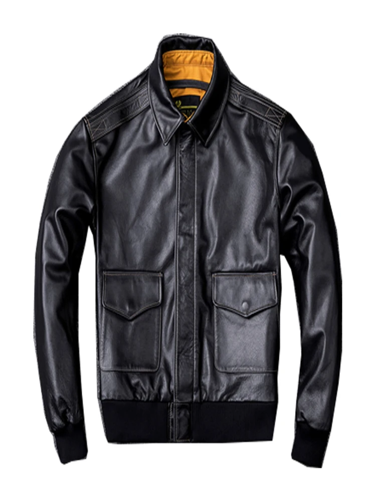 

2024New Natural Top Layer Cowhide Pilot Jacket Men Corium Large Size Moto Classic Leisure Calfskin Military