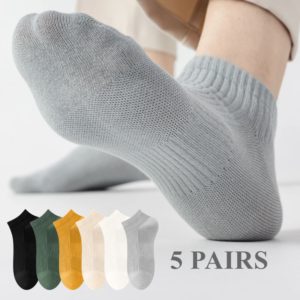 

5 Pairs Cotton Ankle Socks Men High Quality Cotton Anti-slip Slipper Socks Invisible No-show Socks Men Breathable Summer Casual
