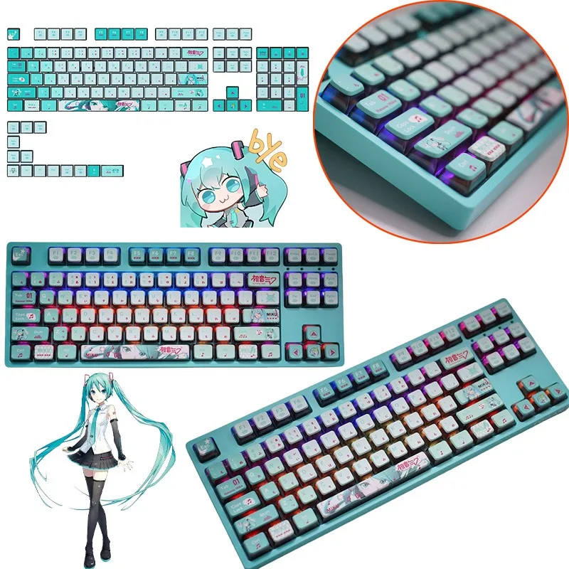 119key-初音ミクキーキャップアニメテーマ周辺機器カスタマイズ-pbt-昇華-moa-高適応性メカニカルキーボードキーキャップ