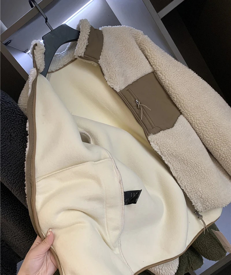 Japanischer Sle Eepskin Velvet Herbst Winter Winddichter warmer Cosite Fce Stehkragen Jaet Ex Garderoben-Ential