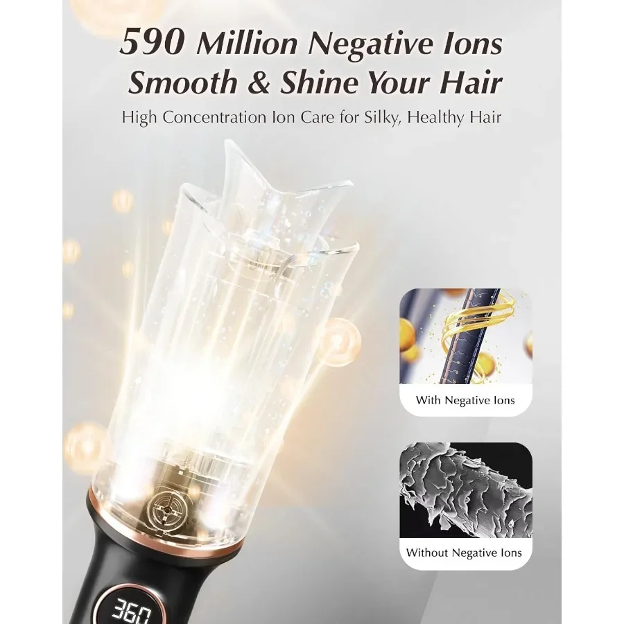 Automatic Rotating Curling Iron V668 Pro Ceramic Hair Curler with Keratin-Coated Barrel Digital Temperature Display Anti-Scald