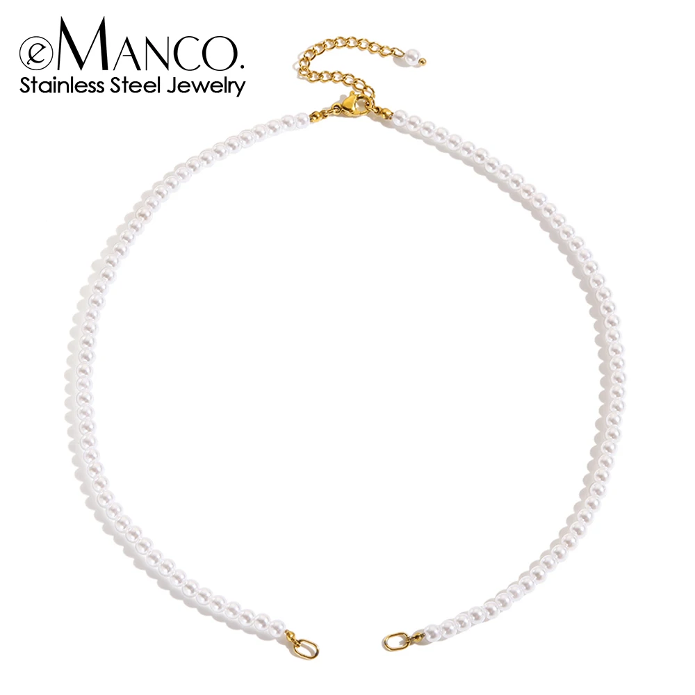 eManco 4MM Imitation Pearl Chain With Stainless Steel Charm Necklace For DIY Jewelry Making Accessories